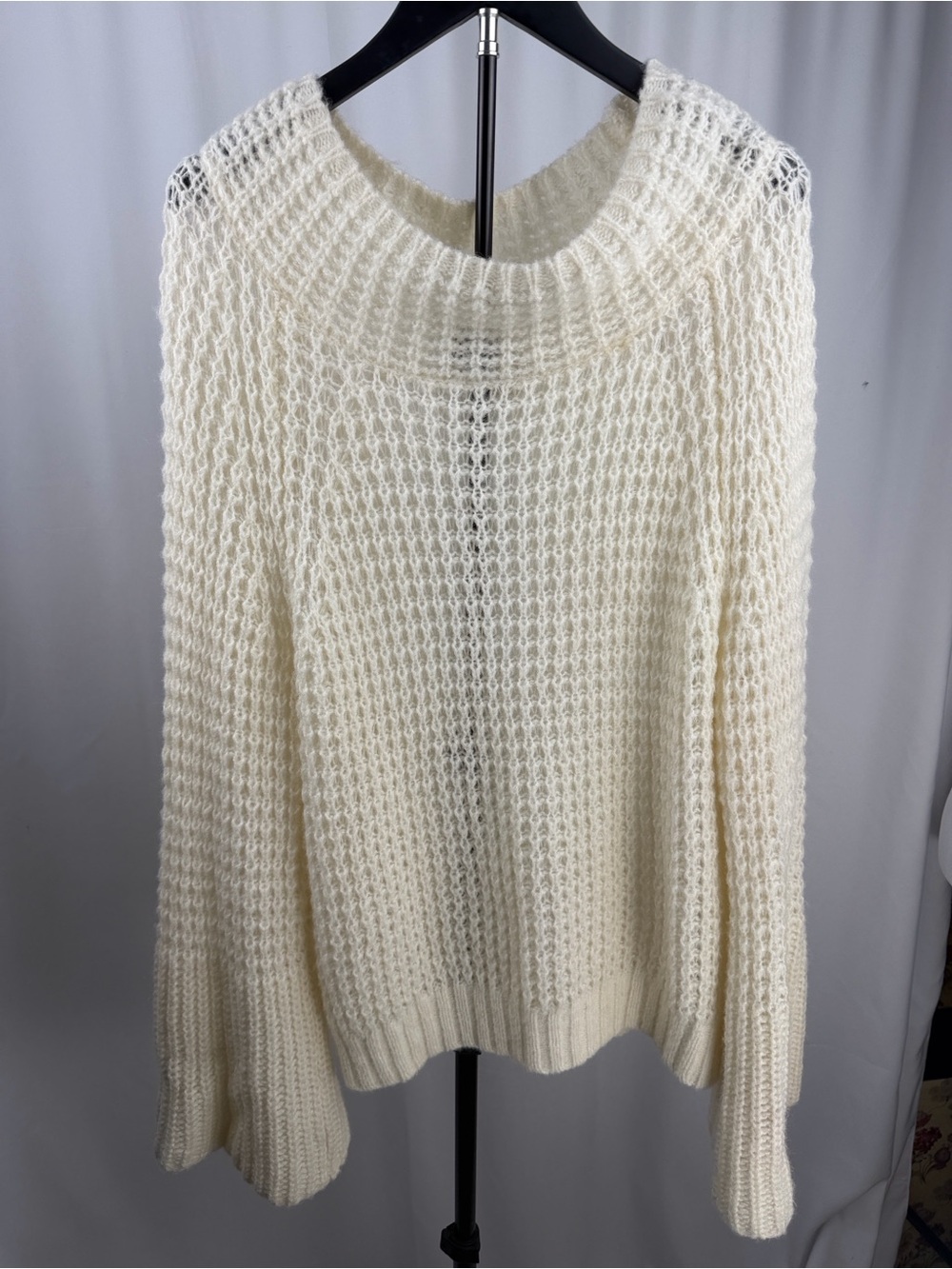 Maeve Anthropologie Dionne Bell Sleeve Open Knit Wool Sweater Ivory M